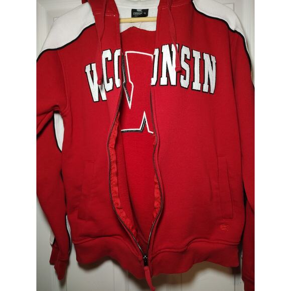Men's Wisconsin Badgers Hoodie Full Zip Red NCAA Sweatshirt Hooded Logo - Small - Picture 5 of 10